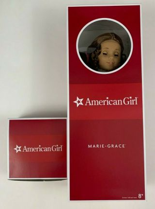 American Girl Marie Grace 18 " Doll In Meet Dress W/ Book & Hat Accessories