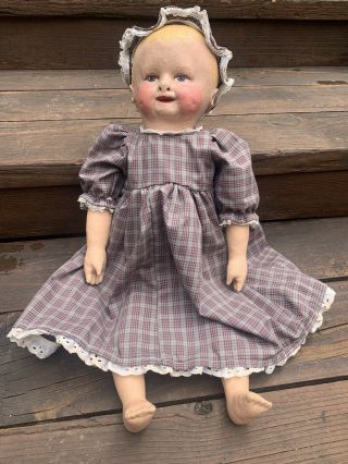 Rare Antique Treated Cloth Martha Chase Labeled Hospital Baby Doll Pawtucket Ri