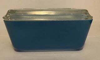 Vintage Pyrex 0502 Refrigerator Dish Rectangle Robins Egg Blue With Glass Lid