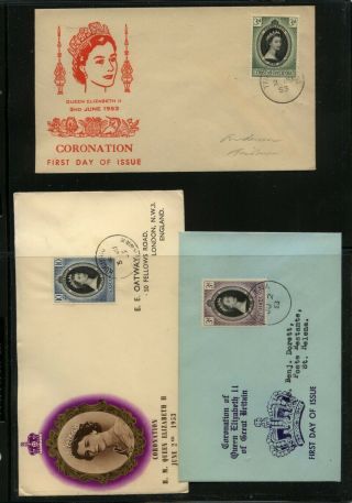 Sarawak,  St Helena,  Tristan Da Cunha 3 Coronation Covers 1953 Ms0714