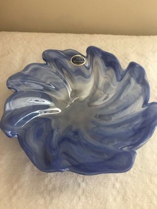 Vintage Lavorazione Arte Murano Hand Blown Glass Flower Nut/ Candy Dish - Blue