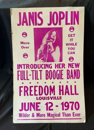 Vtg Cardboard Janis Joplin Concert Poster 1970 Introducing Full - Tilt Boogie Band