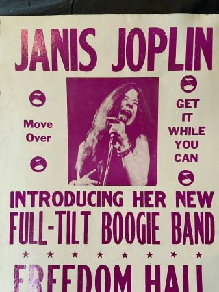 Vtg Cardboard Janis Joplin Concert Poster 1970 Introducing Full - Tilt Boogie Band 2