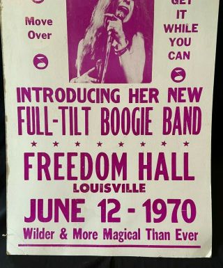 Vtg Cardboard Janis Joplin Concert Poster 1970 Introducing Full - Tilt Boogie Band 3
