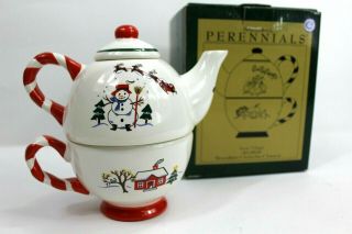 Pfaltzgraff Snow Village Christmas Tea For One Teapot & Cup Set