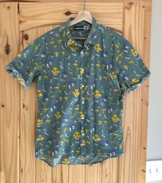 Modest Mouse Ambsn Mushroom Design Woven Shirt - Sleeve Olive Shirt (size M)