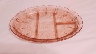 Jeannette Depression Glass Pink.  Cherry Blossom 13 " Divided Platter