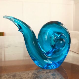 VINTAGE MCM TEAL BLUE GLASS SNAIL PAPERWEIGHT HEAVY MURANO ? 5 1/2” LONG. 2