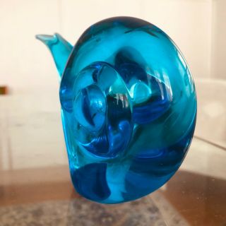 VINTAGE MCM TEAL BLUE GLASS SNAIL PAPERWEIGHT HEAVY MURANO ? 5 1/2” LONG. 3