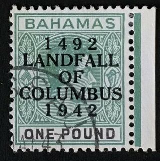 Bahamas George Vi £1.  00 Grey Green & Black Columbus O/p.  (cat £25)