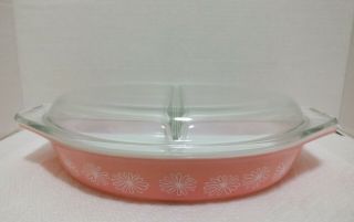Pyrex Pink Daisy 1.  5 Quart Divided Casserole With Lid
