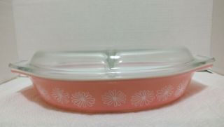 PYREX PINK DAISY 1.  5 Quart DIVIDED CASSEROLE with Lid 2