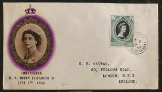 1953 Monserrat Coronation First Day Cover Fdc Queen Elizabeth Ii Qe2 To England