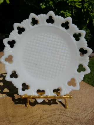 Vintage Milk Glass White Tray With Scalloped Clover Loop Edge Round Platter