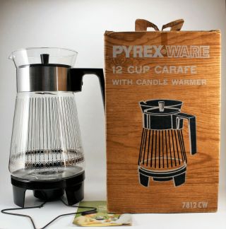 Vintage Pyrex Ware 12 Cup Carafe With Candle Warmer 7812 Cw Box W@w