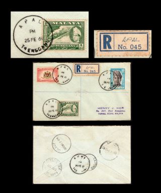 Malaya/malaysia Trengganu 1961 Registered Cover To Perak,  Apal Dispatch Postmark