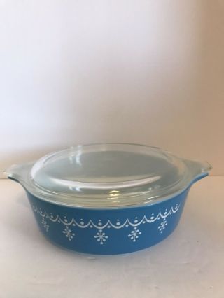 Vintage Pyrex Blue Snowflake Garland 1 Pint Casserole Dish With Lid 471