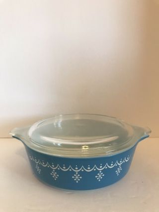 VINTAGE PYREX BLUE SNOWFLAKE GARLAND 1 PINT Casserole dish with lid 471 2