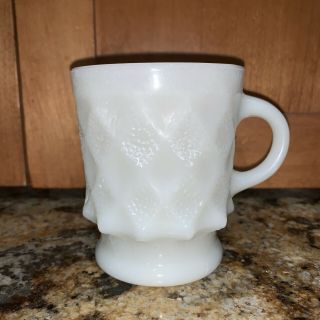 Vintage Fire King Kimberly Coffee Cup/mug 8 Oz White Milk Glass Diamond Embossed