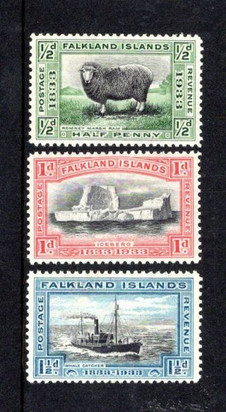 Falkland Islands 1933 Centenary Sg127,  Sg128,  Sg129 Mounted Trio Cat £29.  50