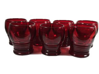 Set Of 7 Vintage Ruby Red Drinking Glasses Juice Glasses,  7oz