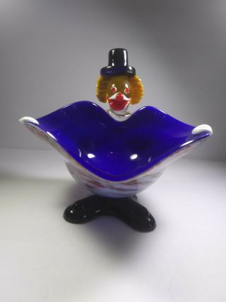 Vintage Murano Art Glass Crazy Grin Clown Dish Tray Wild Hair