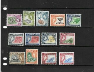 Stamps Pitcairn Island Qeii 1957 Definitive Set Of 12,  2/6 Shade Mh/fu