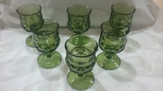 Set Of 6 Vintage Indiana Green Glass Kings Crown Thumbprint 4 1/4” Wine Goblets