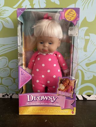 Vintage Drowsy Doll By Mattel Pink White Polka Dots 15 " Blonde Htf