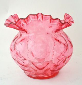 Vintage Fenton Round Cranberry Glass Vase Rose Bowl