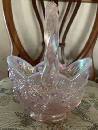 Vintage Fenton Pink Opalescent Lily Of The Valley Basket