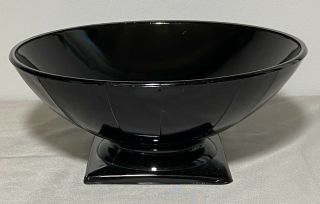 Vintage Black Amethyst Glass Round Art Deco Pedestal Serving Fruit Bowl - 9.  25”