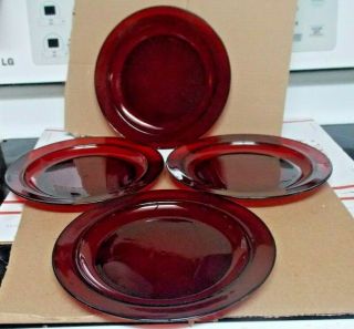 6 Ruby Red France Dinner Plates 9 1/2 " Appox Comb Ship Save