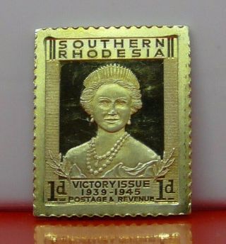 Gold Plated Sterling Silver Stamp Ingot Southern Rhodesia 1947 Elizabeth 8.  2g