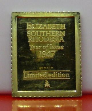 Gold plated Sterling Silver Stamp Ingot Southern Rhodesia 1947 Elizabeth 8.  2g 2