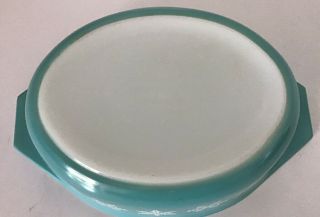 VINTAGE PYREX TURQUOISE SNOWFLAKE 043 OVAL CASSEROLE WITH LID 1 1/2qt 3