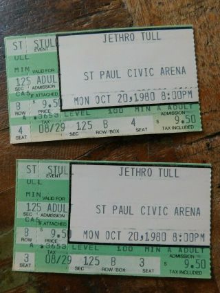 Vintage 1980 Jethro Tull At St.  Paul Civic Arena Concert Tickets Pair
