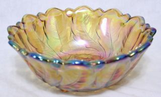 Iridescent Amber Carnival Glass Bowl Indiana Glass Company Gorgeous Serving Dish