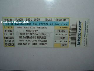 Morrissey Concert Ticket Orlando Fl Hard Rock Cafe 2009 The Smiths Very Rare