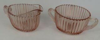 Vintage Pink Depression Glass Fluted Sugar & Creamer Set Minty