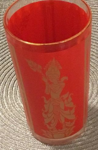 Vintage 1950s Culver Red Gold Asian Thai Goddess Drinking Glass Tumbler (6) 3
