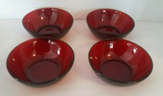Set Of 4 Vintage Anchor Hocking Royal Ruby Red Small 4 3/8 " Berry Bowls