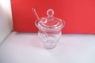 Vintage Duncan Miller Glass Teardrop Mustard Jar W/ Lid & Spoon