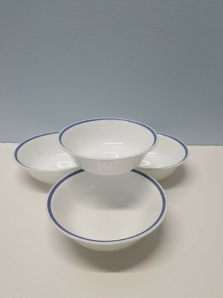 Set Of 4 Corelle Soup Cereal Bowls 6 - 1/4 " Blue Band On White
