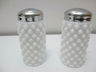 Vintage Fenton Glass Salt Pepper Shaker Set White Milk Glass Hobnail Pattern 3 "