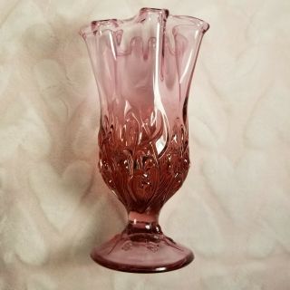 Fenton Art Glass Dusty Rose Pink Lily Of The Valley Handkerchief Vase