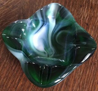 Imperial Slag Glass Emerald Jade Green Ashtray Olden End O Day Square Heavy Vtg 2