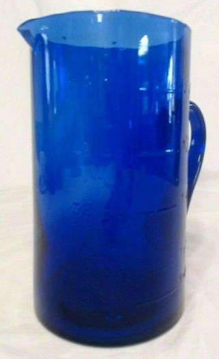VINTAGE COBALT BLUE GLASS WATER PITCHER 9 