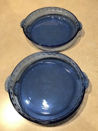2 Vintage Pyrex Cobalt Blue Glass Fluted Deep Dish Pie Plate 229 9.  5 " - No Chips
