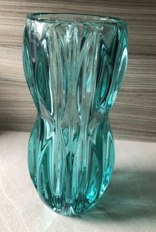Vintage Czech Art Glass Vase - Sklo Union Turquoise / Blue / 8” Tall X 3.  5”.